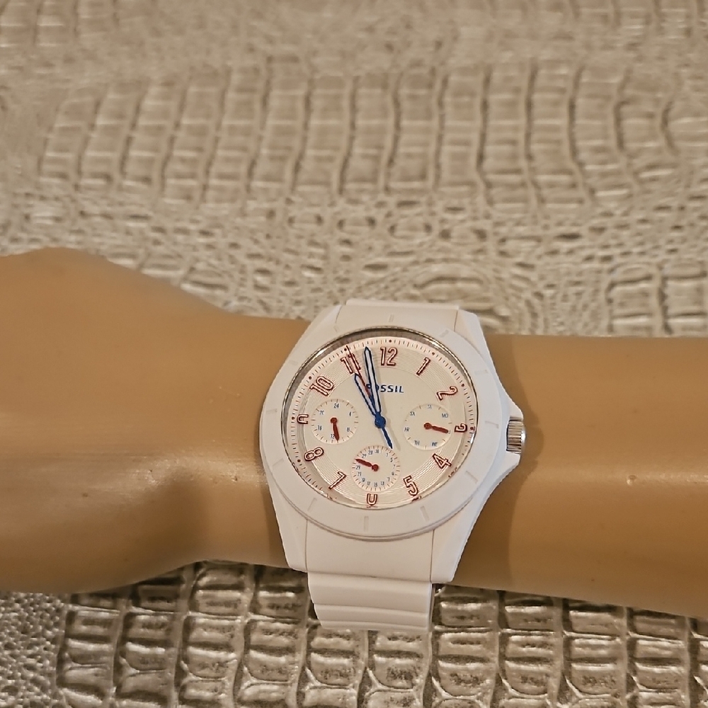 Fossil White Watch with Blue Accents